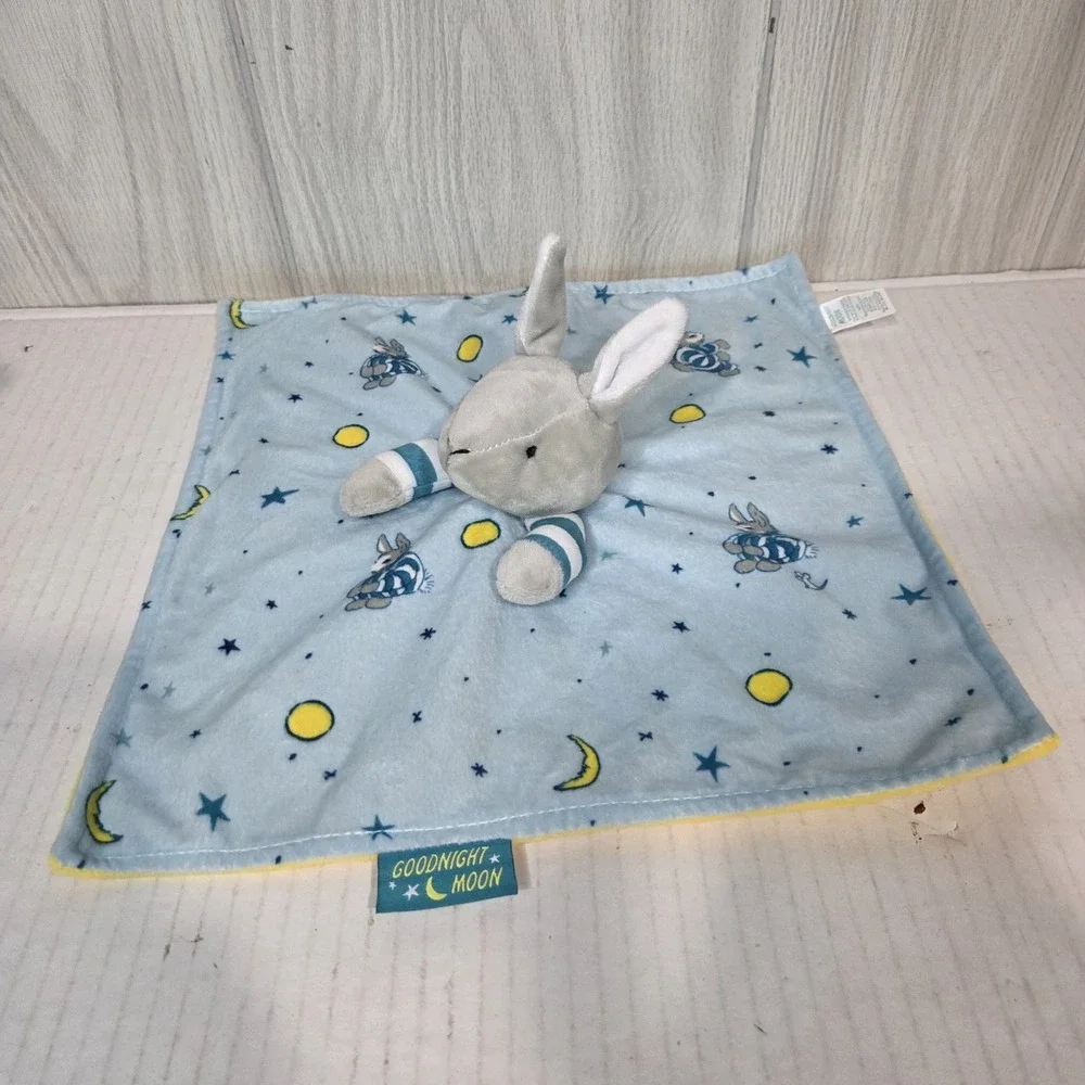 Goodnight Moon Plush Blue Yellow Bunny Security Blanket Lovey Baby Lovie Blankie